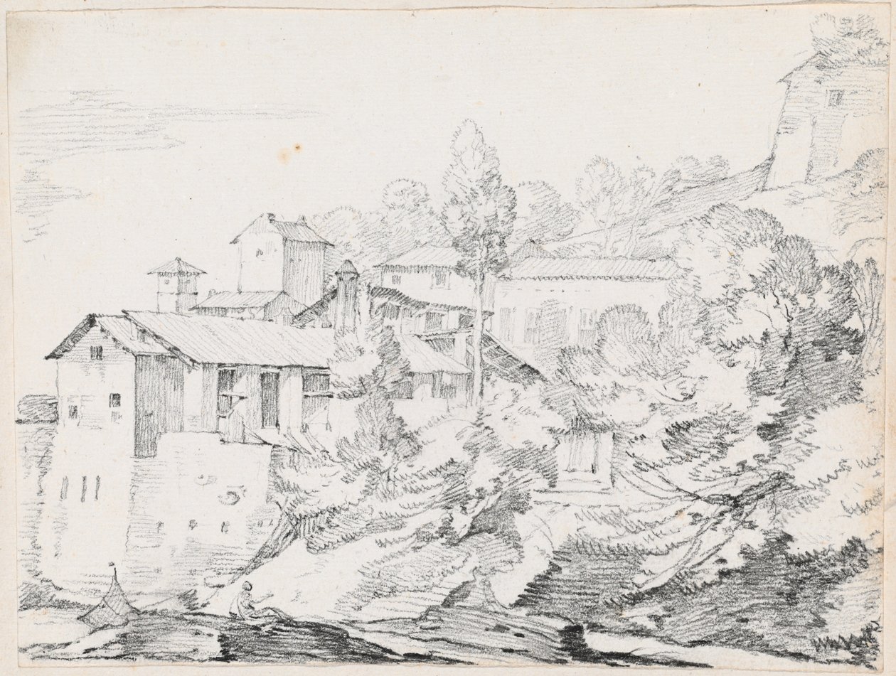 Italienische Gebäude auf einem Hügel von Joseph Marie Vien