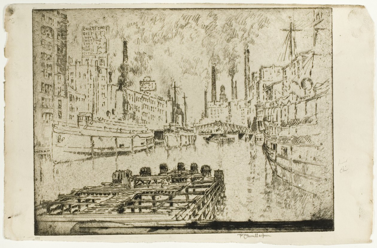 Dampfer auf dem See, Chicago von Joseph Pennell