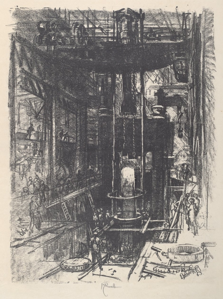 Formen einer Waffe aus einem Barren, 1917 von Joseph Pennell