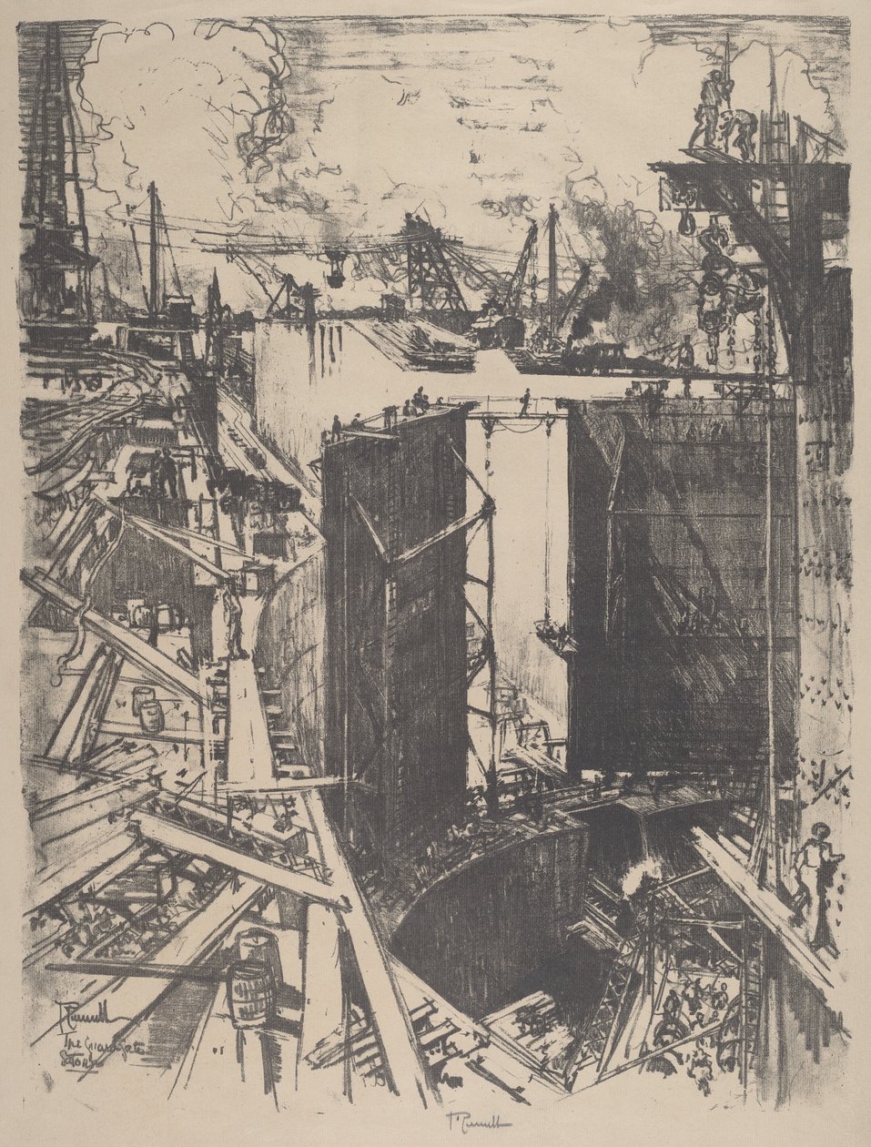 Das Wachttor, Gatun-Schleuse, 1912 von Joseph Pennell