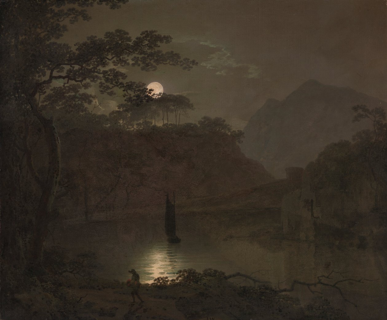 Ein See im Mondlicht von Joseph Wright of Derby