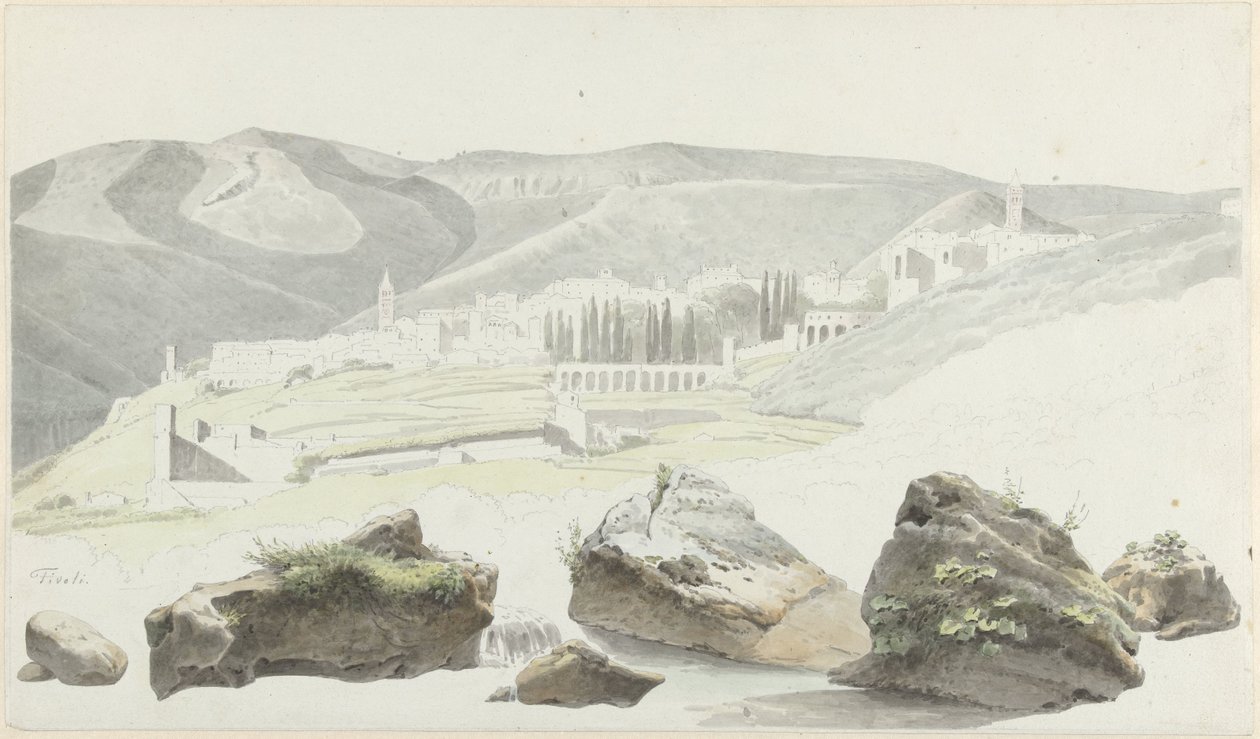 Landschaft und Stadtansicht bei Tivoli von Josephus Augustus Knip
