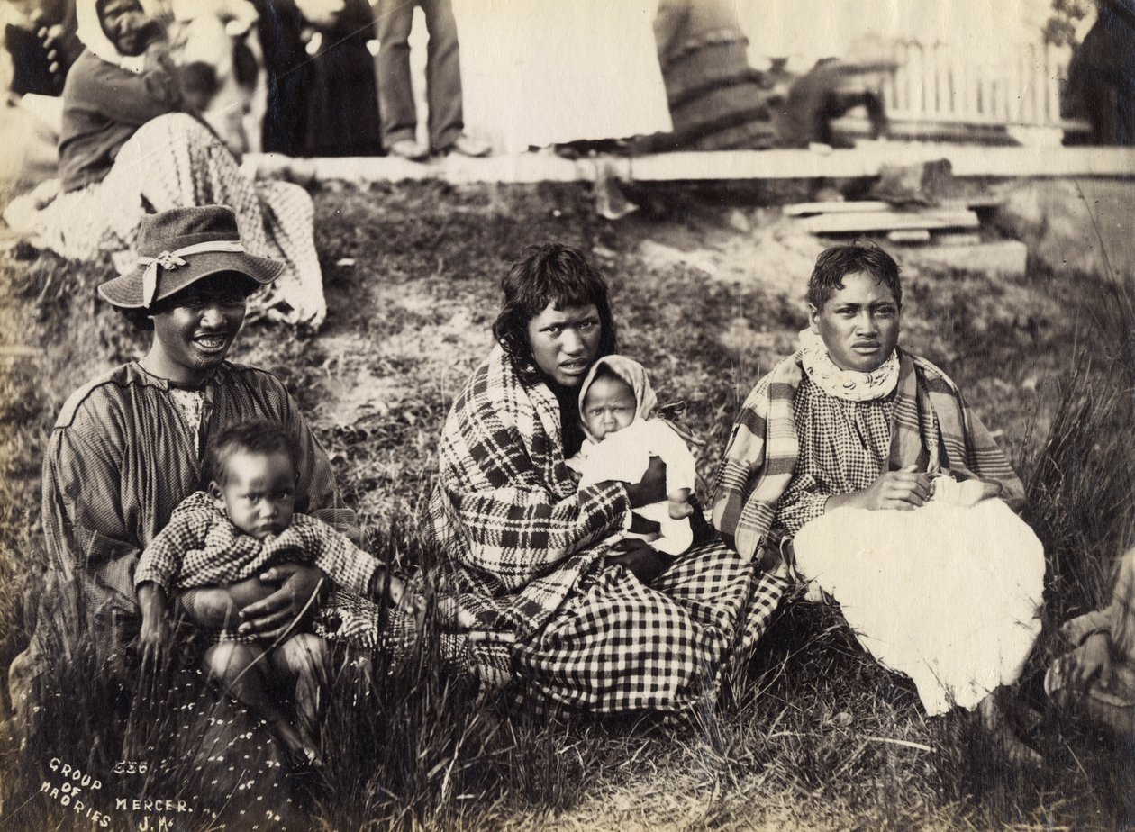 Gruppe von Maoris, Mercer, um 1895 (Albuminabzug) von Josiah Martin