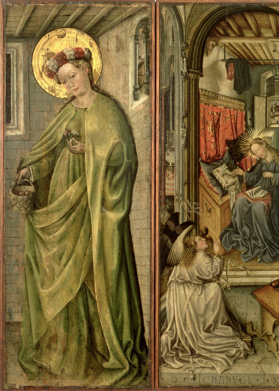 St. Dorothea, linkes Flügelbild eines Polyptychons von Jost Amman