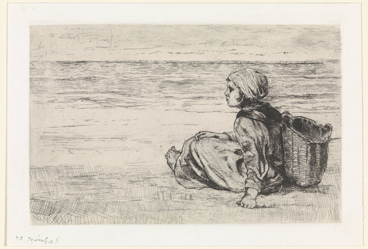 Mädchen am Meer von Jozef Israëls (signed by artist)