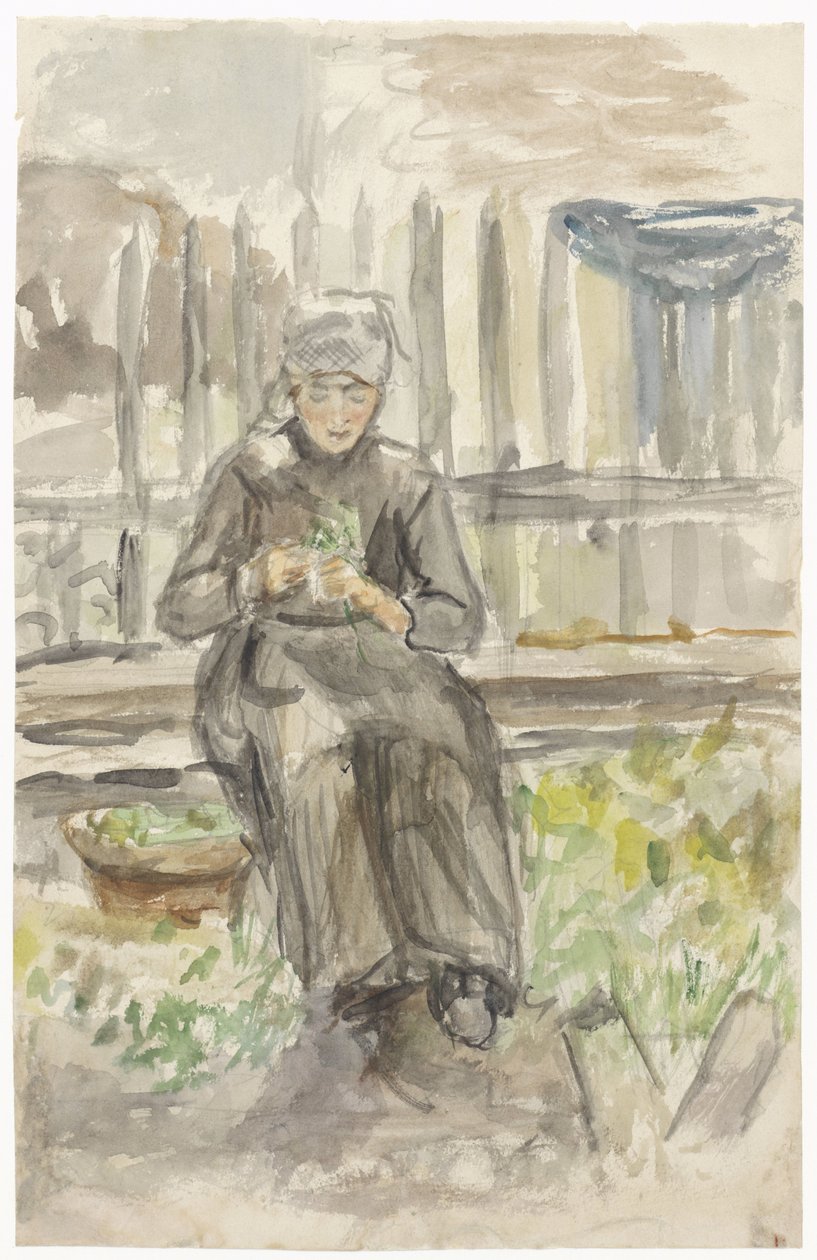 Sitzendes Mädchen in einem Garten von Jozef Israëls