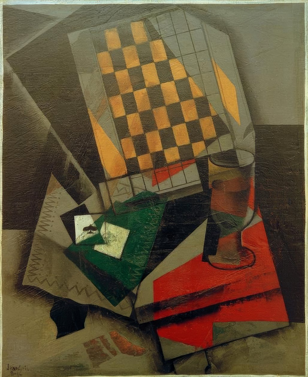 Schachbrett und Spielkarten von Juan Gris
