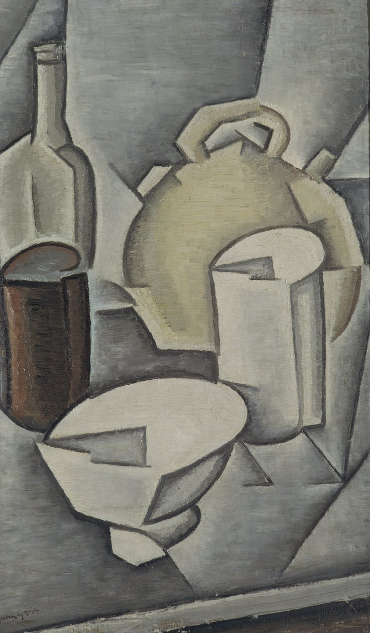 Stillleben mit einer Flasche Wein und einem irdenen Wasserkrug, 1911 von Juan Gris