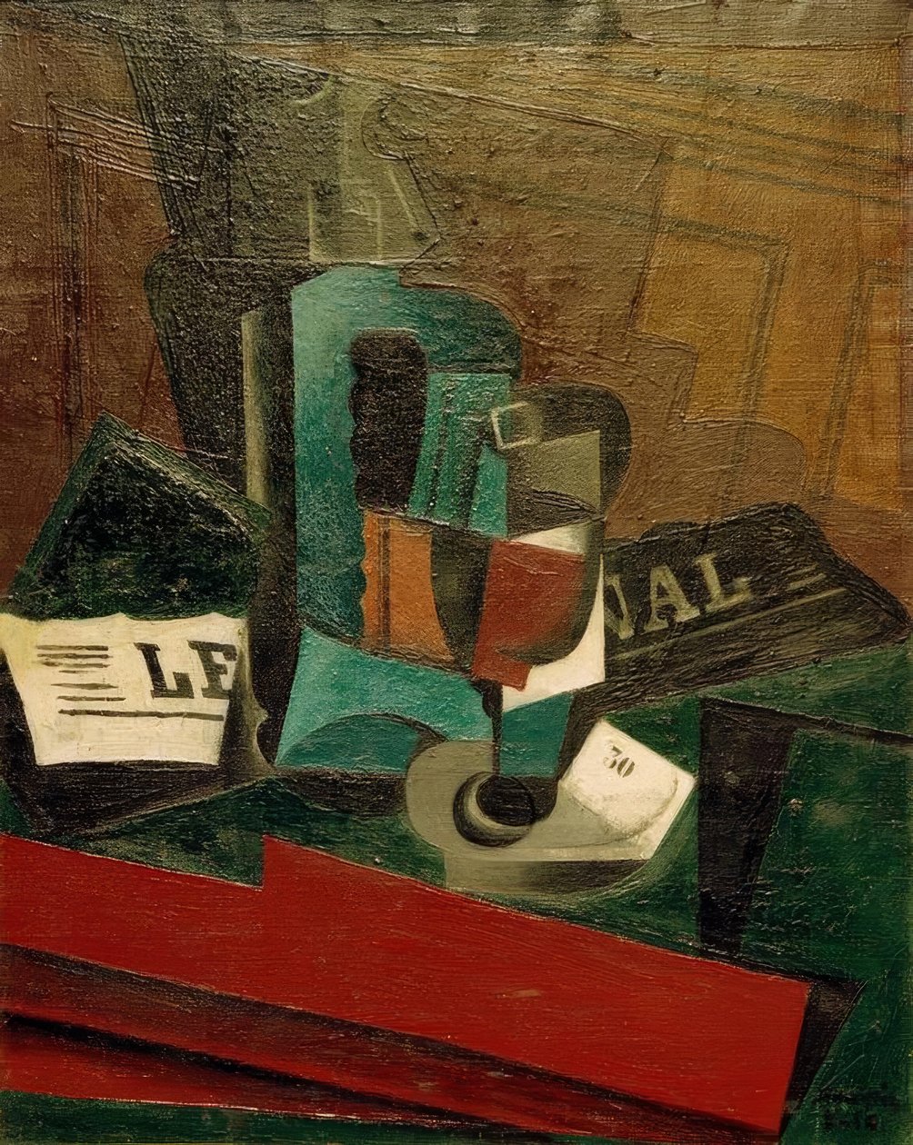 Syphon, Glas und Zeitung von Juan Gris