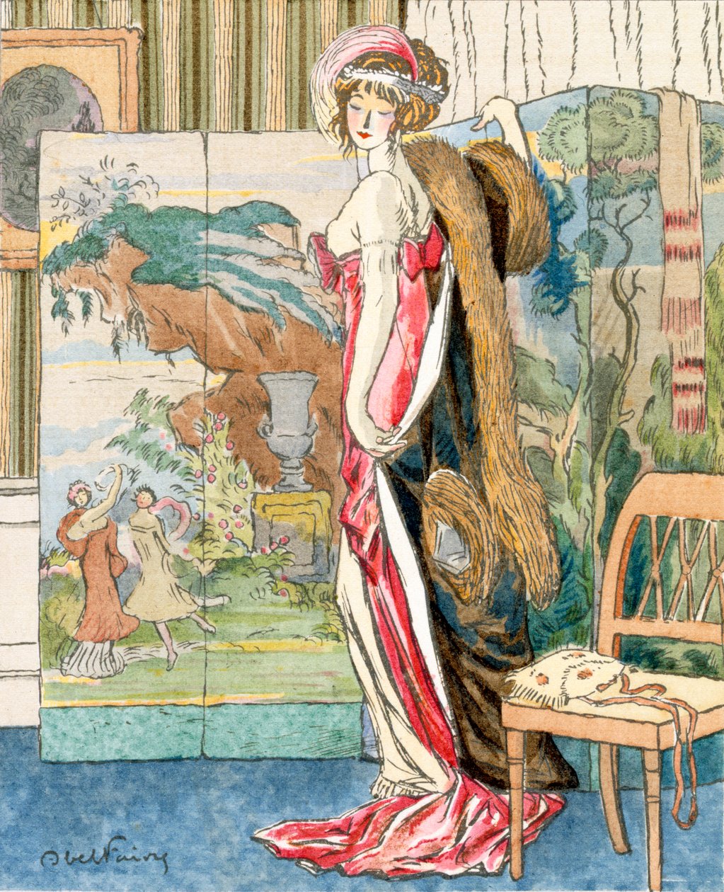 Frau vor einem Paravent von Jules Abel Faivre