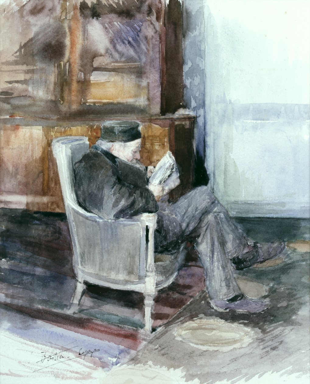 Alter Mann, der in einem Sessel sitzt von Jules Bastien Lepage