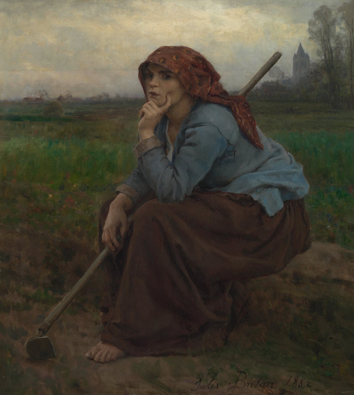 Junge Bäuerin mit Hacke von Jules Breton