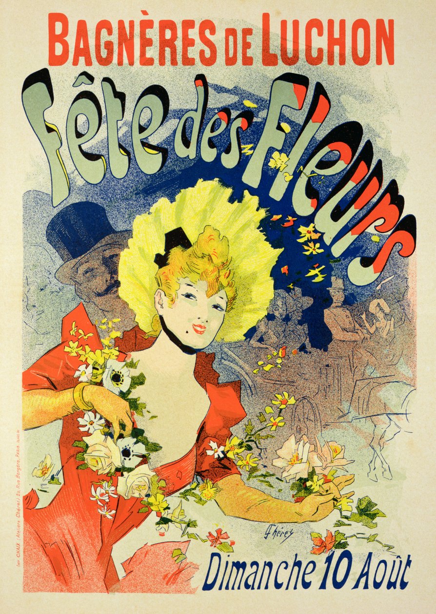 Reproduktion eines Plakats zur Werbung für das Blumenfest in Bagneres-de-Luchon, 1890 von Jules Cheret