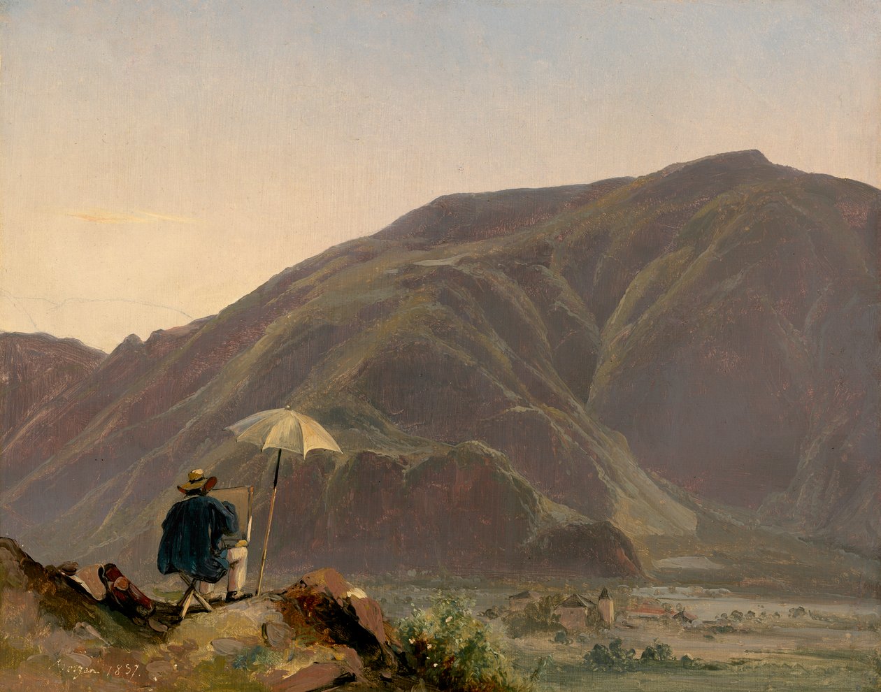 Blick auf Bozen mit einem Maler, 1837 von Jules Coignet