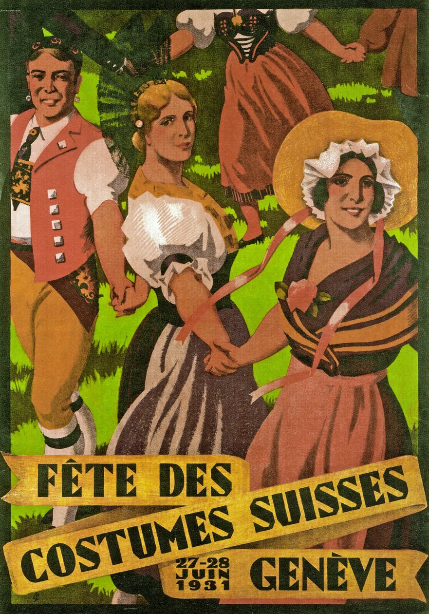 Plakat zur Werbung für die Fête des Costumes Suisse in Genf (1931) von Jules Courvoisier