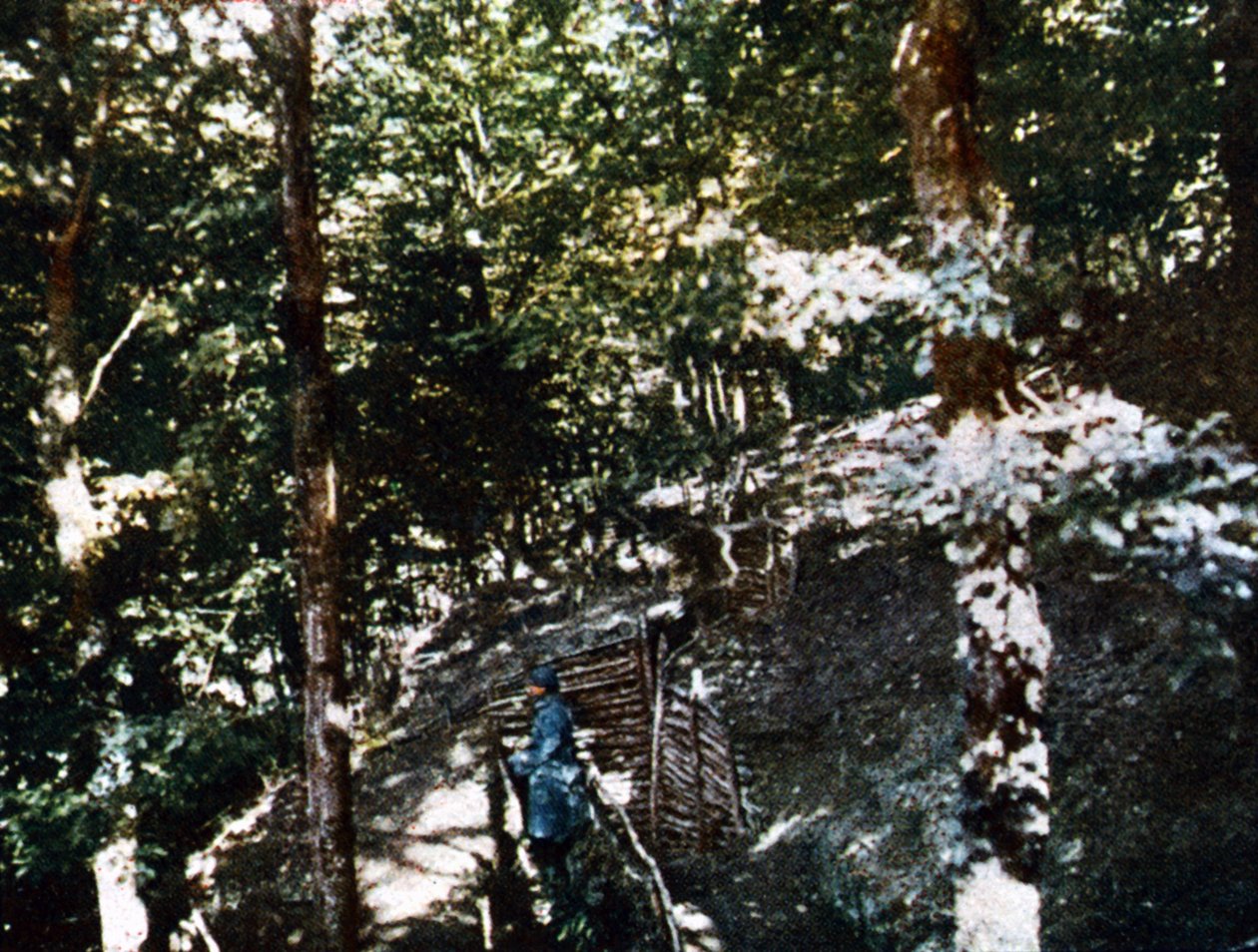 Ein französischer Soldat in einem Graben im Wald bei Verdun, September 1916 von Jules Gervais Courtellemont