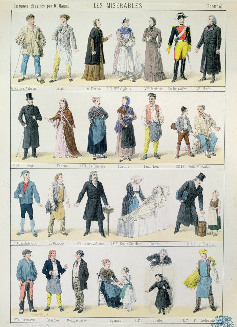 Kostümentwürfe für eine Adaption von Les Miserables von Victor Hugo (1802-85) für das Theater, 1878 von Jules Marre