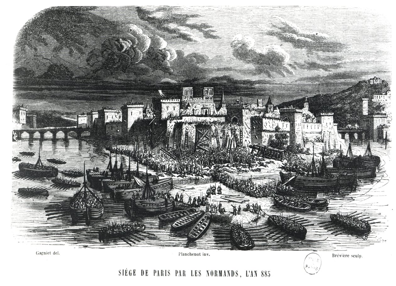 Normannen belagern Paris im Jahr 885, 19. Jahrhundert von Jules pseudonym for Gagne, Jacques Gagniet