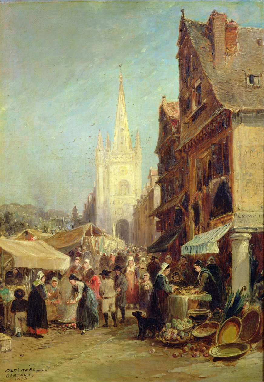 Markt in Hennebont von Jules Achille Noel