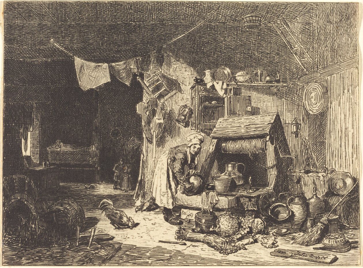 Innenraum eines Bauernhauses von Jules Dupré