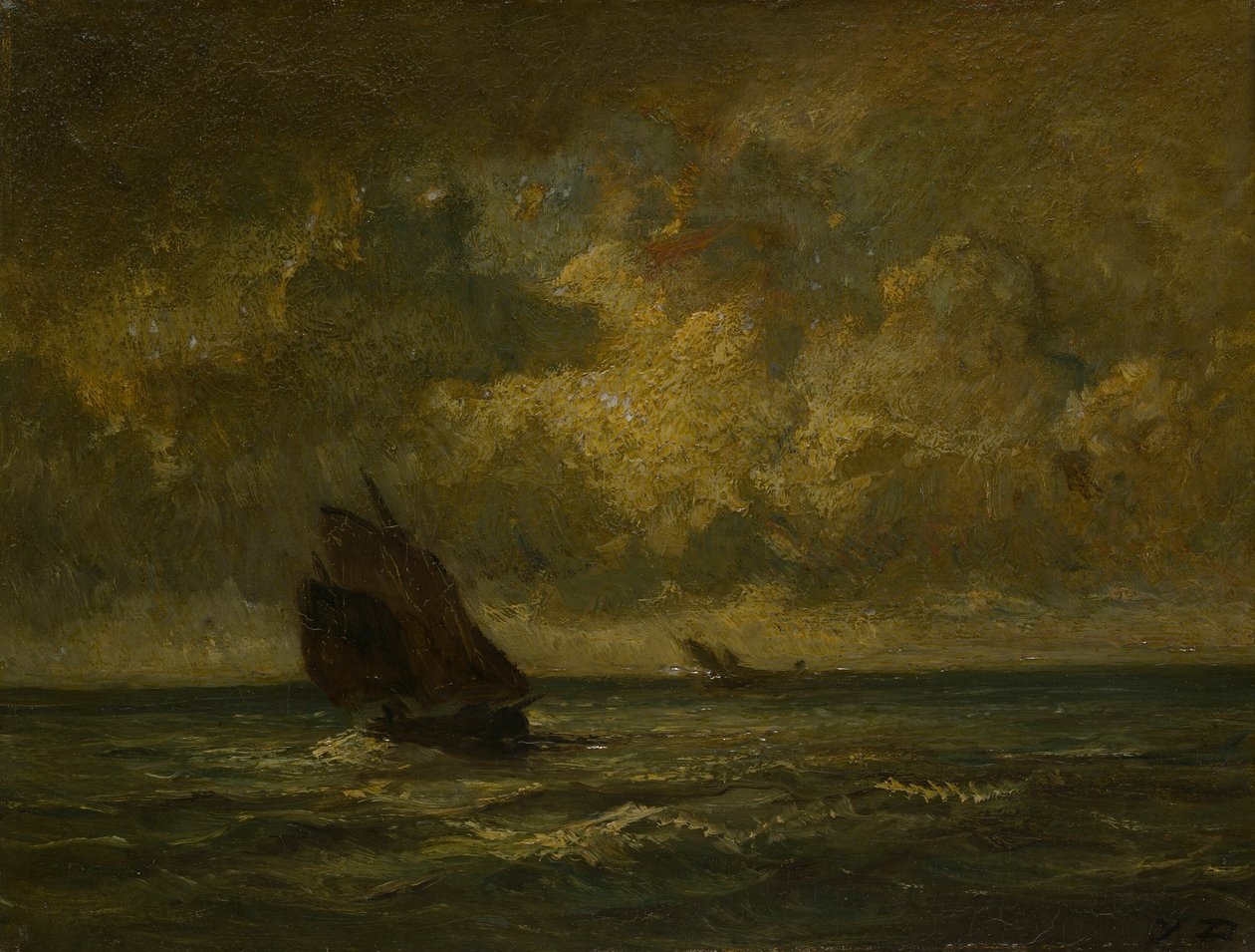 Zwei Boote im Sturm von Jules Dupré