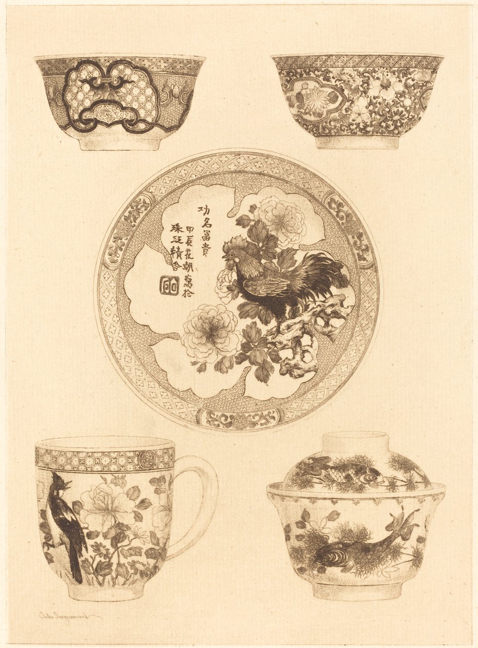 Fünf Stücke Porzellan von Jules Ferdinand Jacquemart