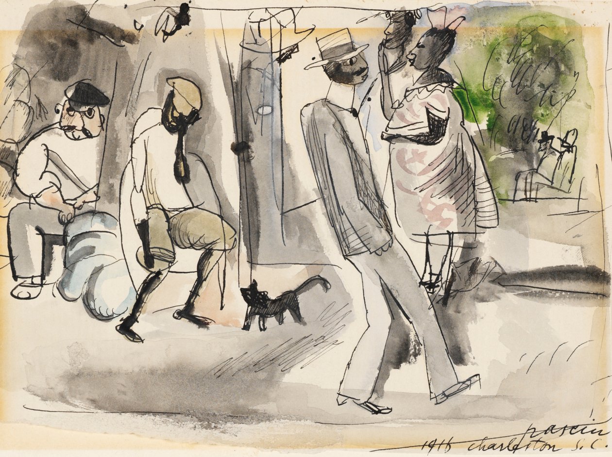 Figuren und Katze im Park von Jules Pascin