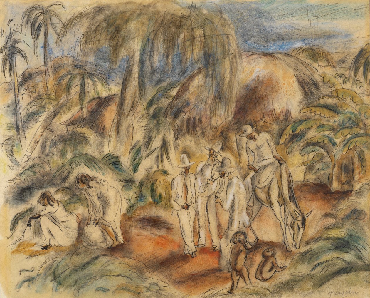 Figuren in tropischer Landschaft von Jules Pascin
