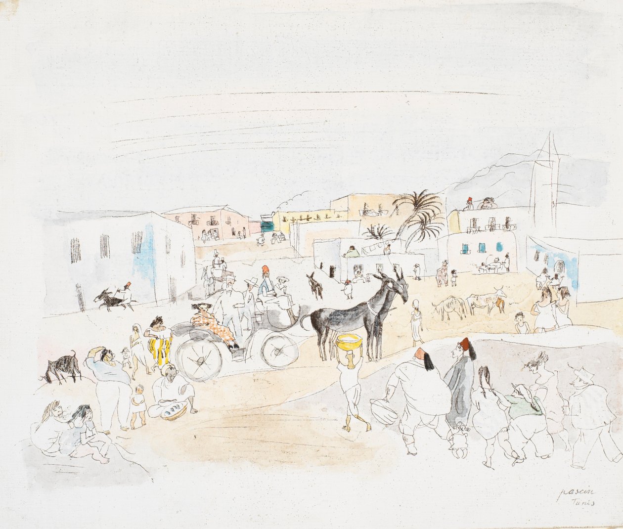 Landschaft mit Kutsche und Figuren, Tunis von Jules Pascin