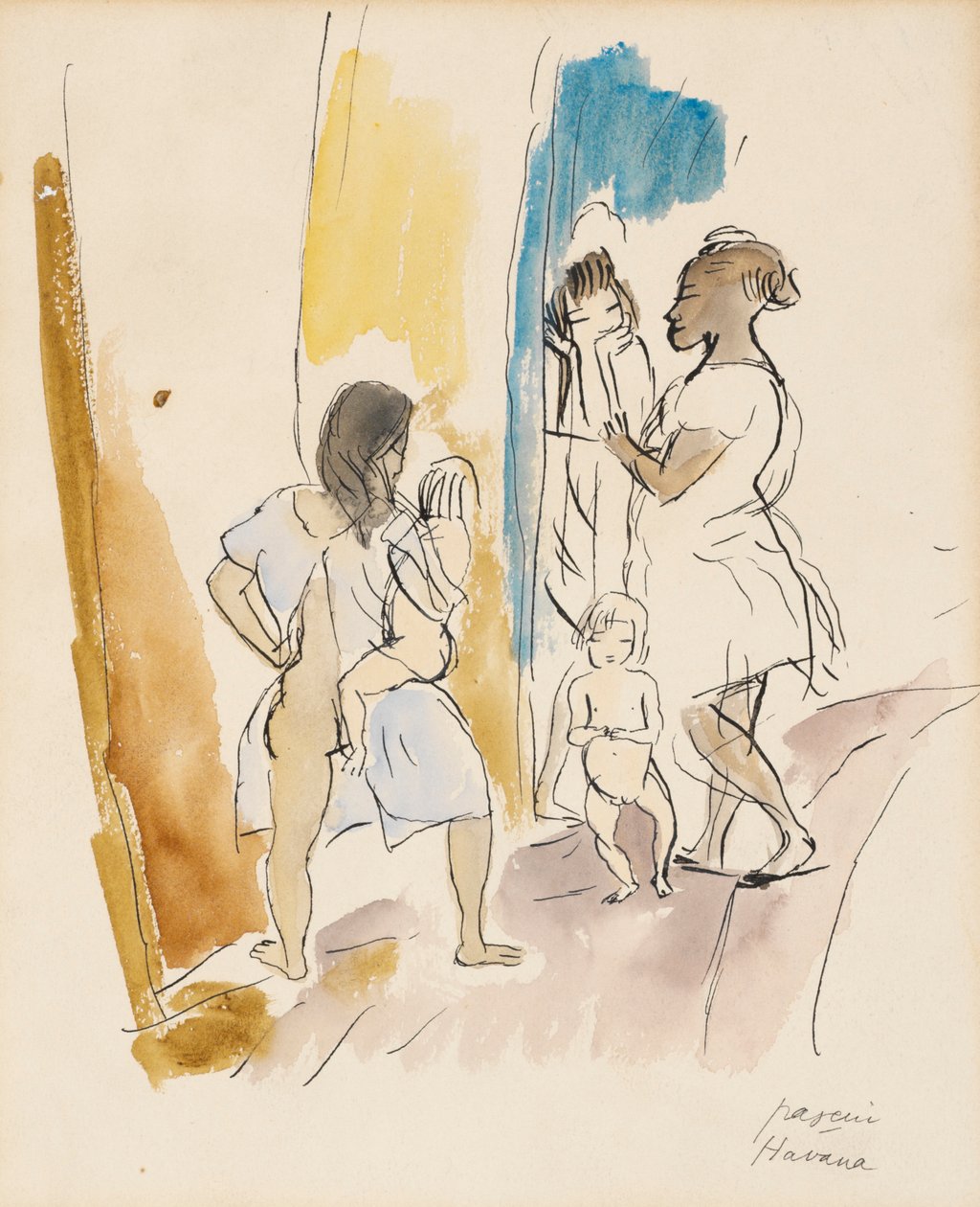 Drei Frauen und zwei Kinder, Havanna von Jules Pascin