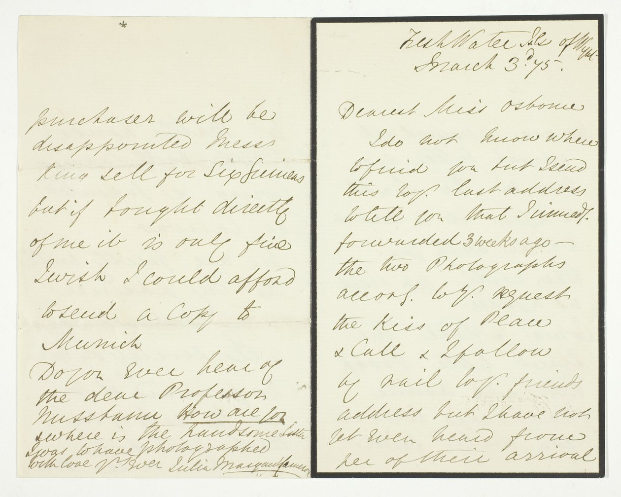 Autographenbrief von Julia Margaret Cameron