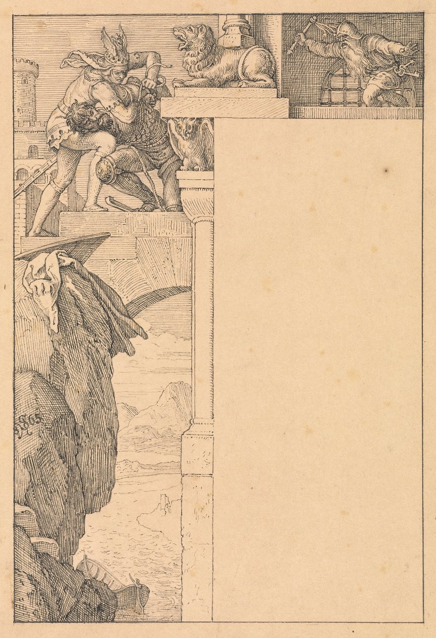 Siegfried kämpft mit dem Torwächter von Julius Schnorr von Carolsfeld