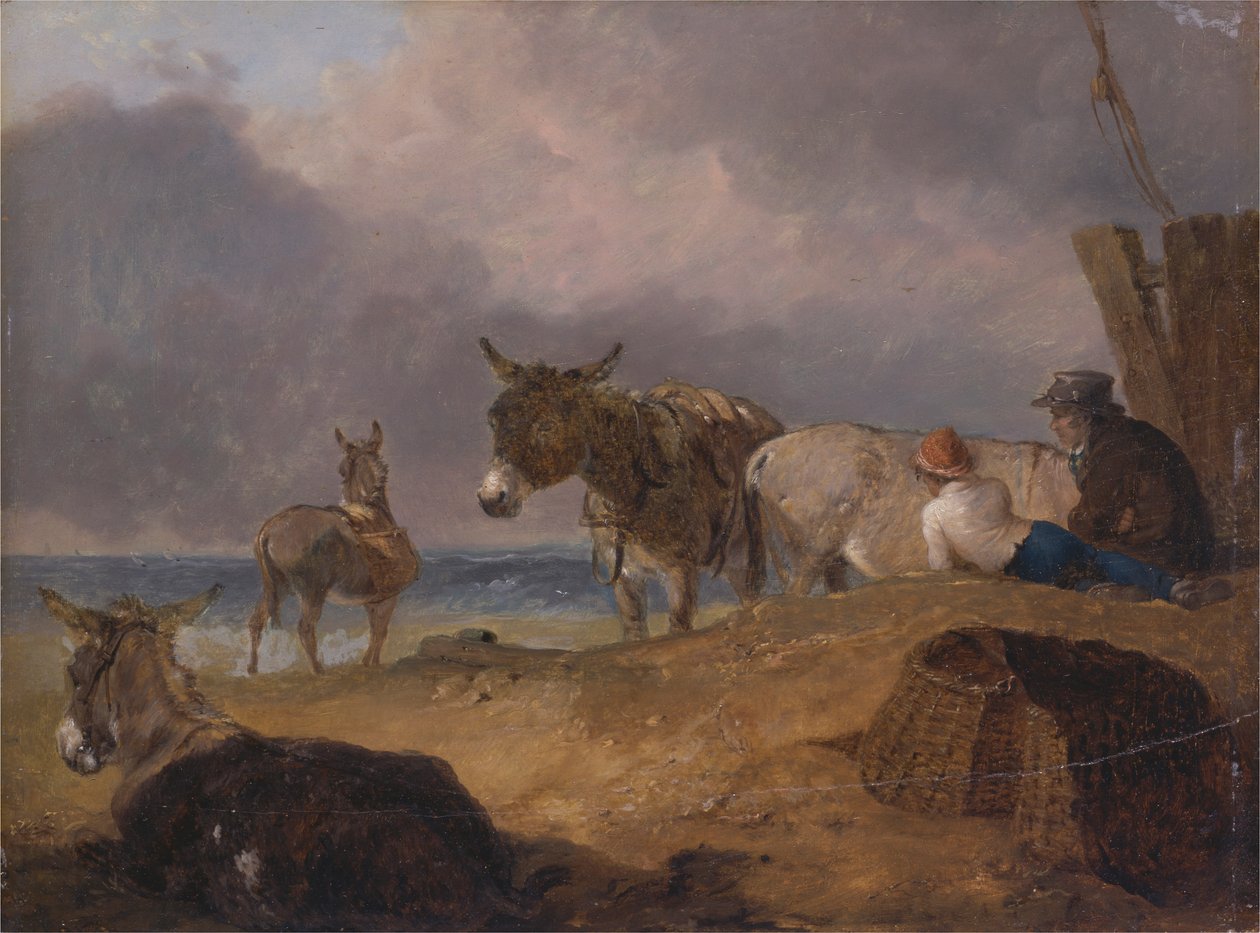 Esel und Figuren am Strand von Julius Caesar Ibbetson