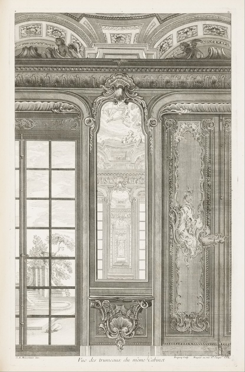 Ansicht der Spiegelaufsätze des gleichen Kabinetts; Ansicht der Spiegelaufsätze des gleichen Kabinetts, 3. Platte von Juste Aurèle Meissonnier