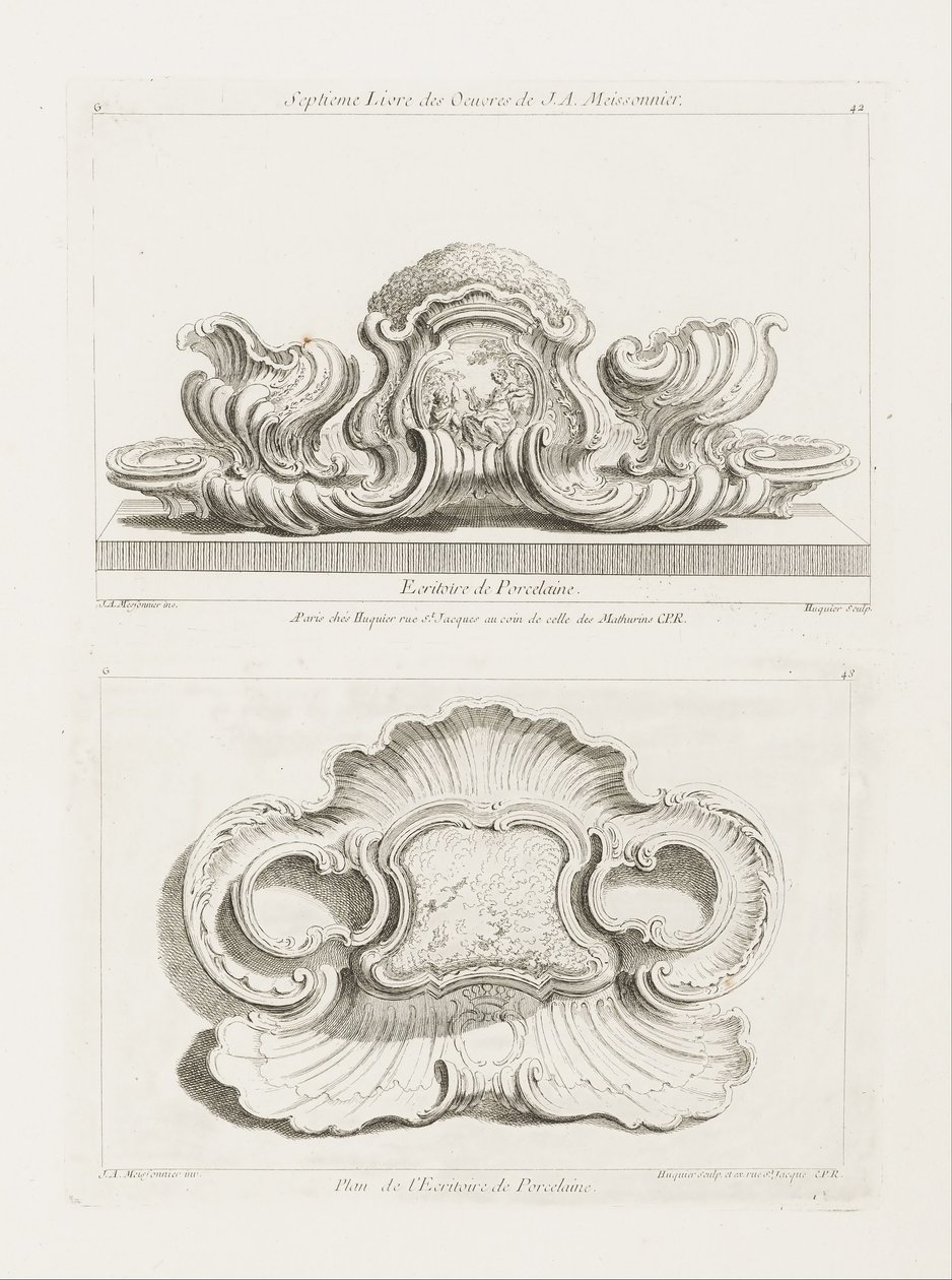 Erhebung eines Porzellan-Schreibsets von Juste Aurèle Meissonnier