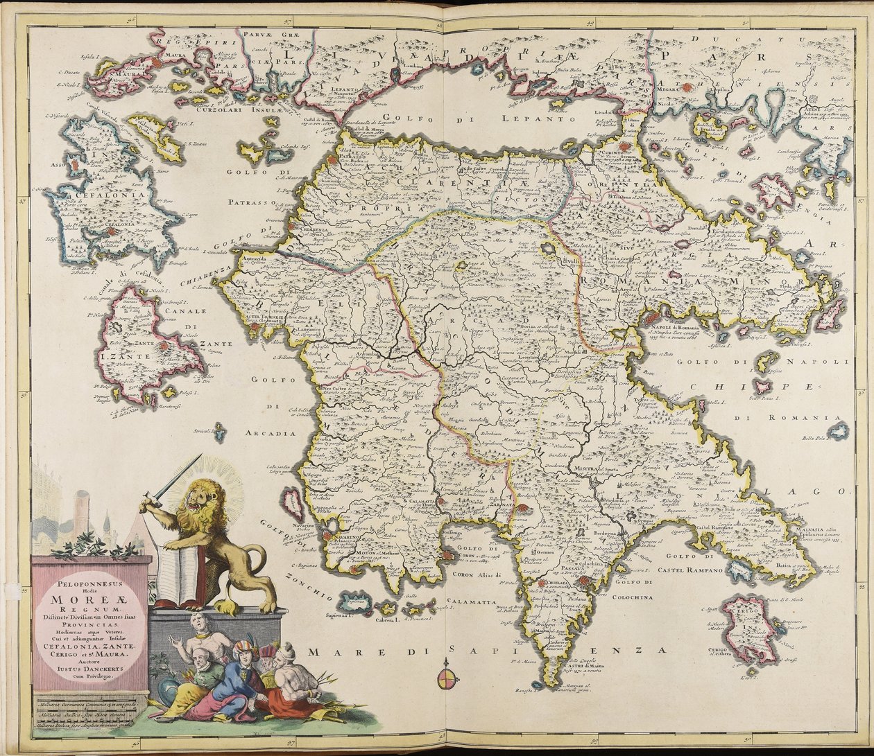 Peloponnesus hodie Moreae regnum distincté divisum in omnes suas provincias hodiernas atque veteres cui et adiunguntur insulae Cefalonia, Zante, Cerigo et S.t Maura / auctore Iustus Danckerts von Justus Danckerts