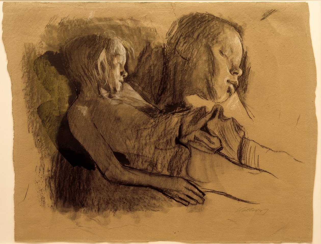 Schlafendes Kind und Kinderkopf von Käthe Kollwitz