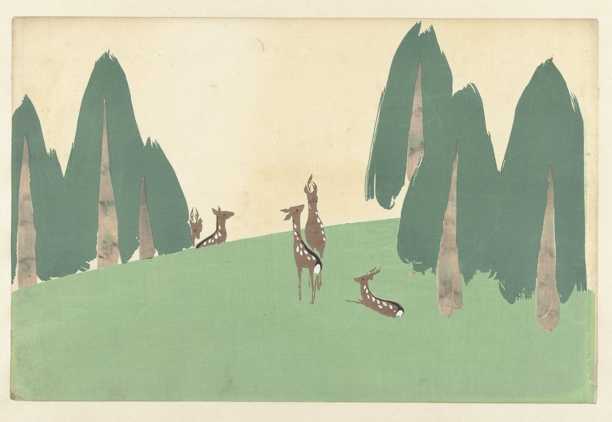 Kasugano-Hirsche, 1909 (Holzschnitt) von Kamisaka Sekka
