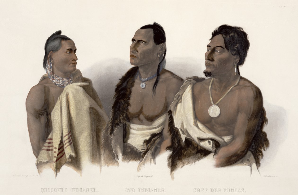 Ein Missouri-Indianer, ein Oto-Indianer und der Häuptling der Puncas, Tafel 7 aus 