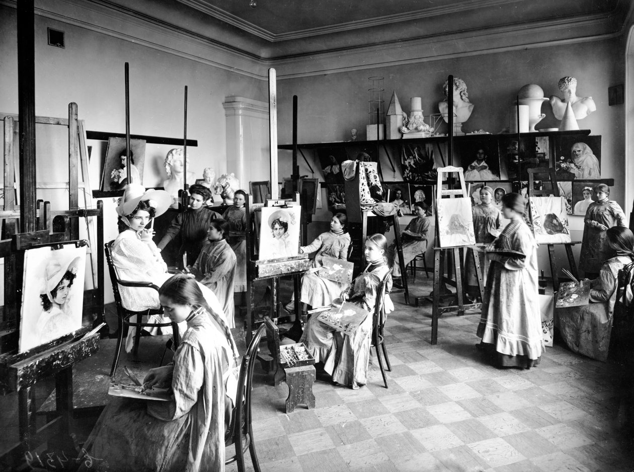 Studenten in einem Malkurs, Wladimir-Kirchenschule, St. Petersburg, 1909 von Karl Karlovich Bulla