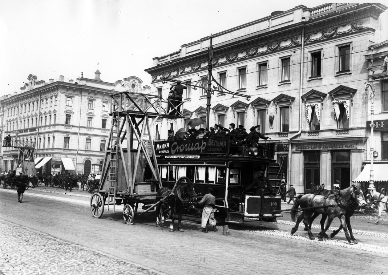 Holzgerüstwagen für Straßenbahnreparaturen, St. Petersburg, 1908 von Karl Karlovich Bulla