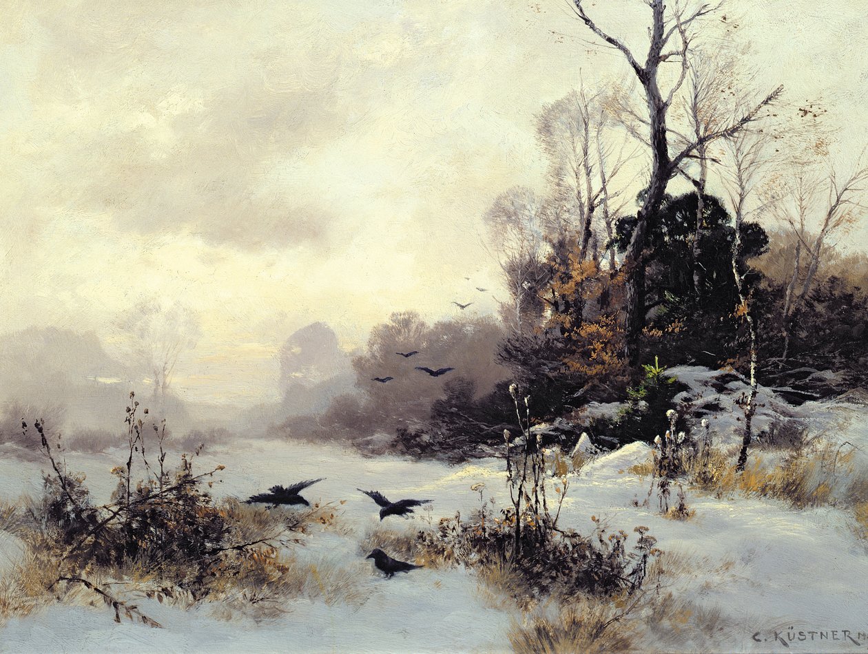 Krähen in einer Winterlandschaft, 1907 von Karl Kustner