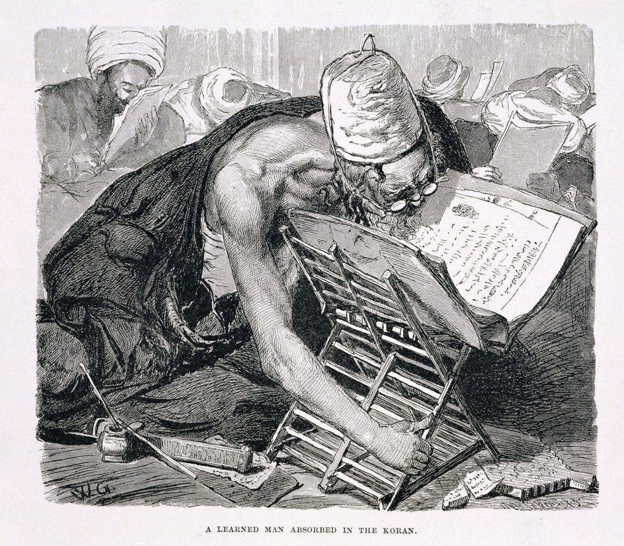 Ein gelehrter Mann vertieft im Koran, 19. Jahrhundert (Gravur auf Papier) von Karl Wilhelm Gentz