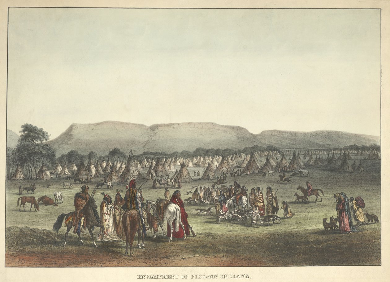 Lager der Piekann-Indianer, veröffentlicht 1842 von Karl Bodmer