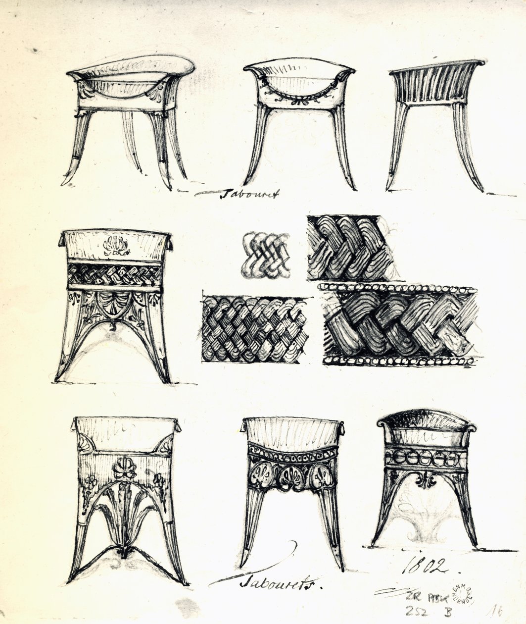 Entwürfe für Tabourets von Karl Haller von Hallerstein