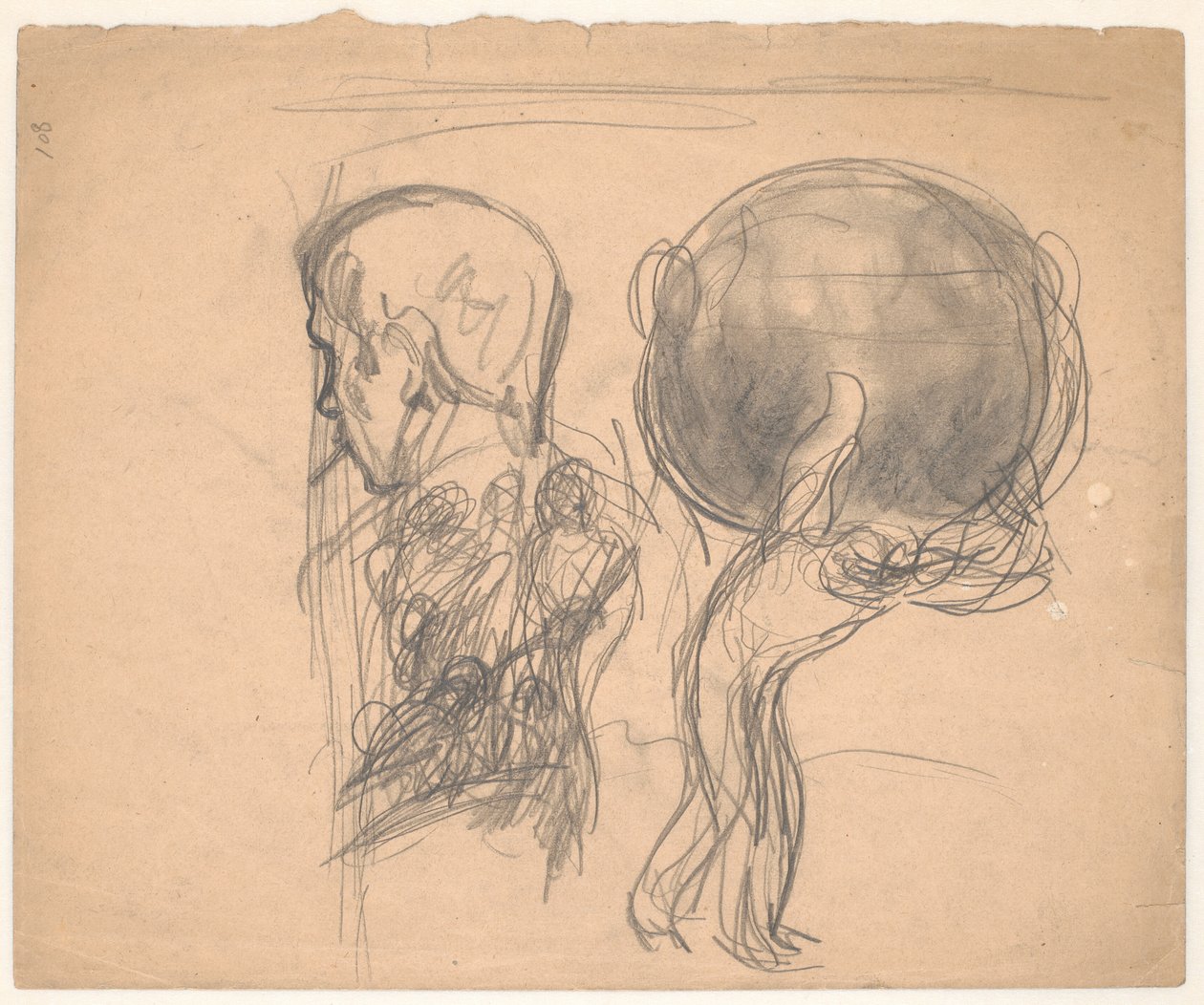 Studienblatt mit Männerporträt und Atlasfigur von Karl Isakson