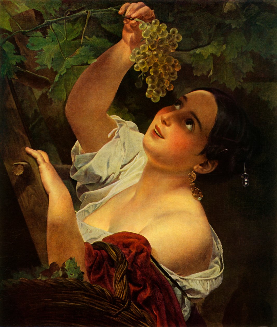 Italienischer Mittag, Italienisches Mädchen beim Traubenpflücken von Karl Pavlovich Bryullov