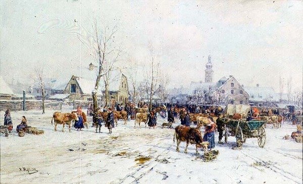 Ein Viehmarkt im Winter von Karl Stuhlmuller