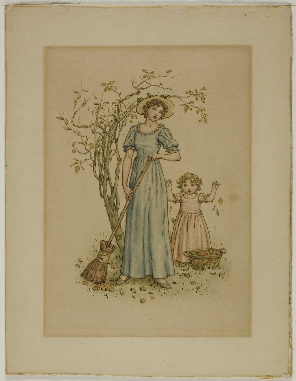 Frau mit Besen und kleines Mädchen von Kate Greenaway