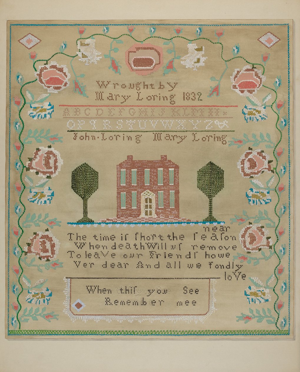 Stickmustertuch, ca. 1937 von Katherine Hastings